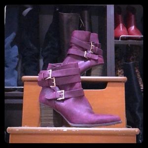 Magenta booties 3 inch block heel